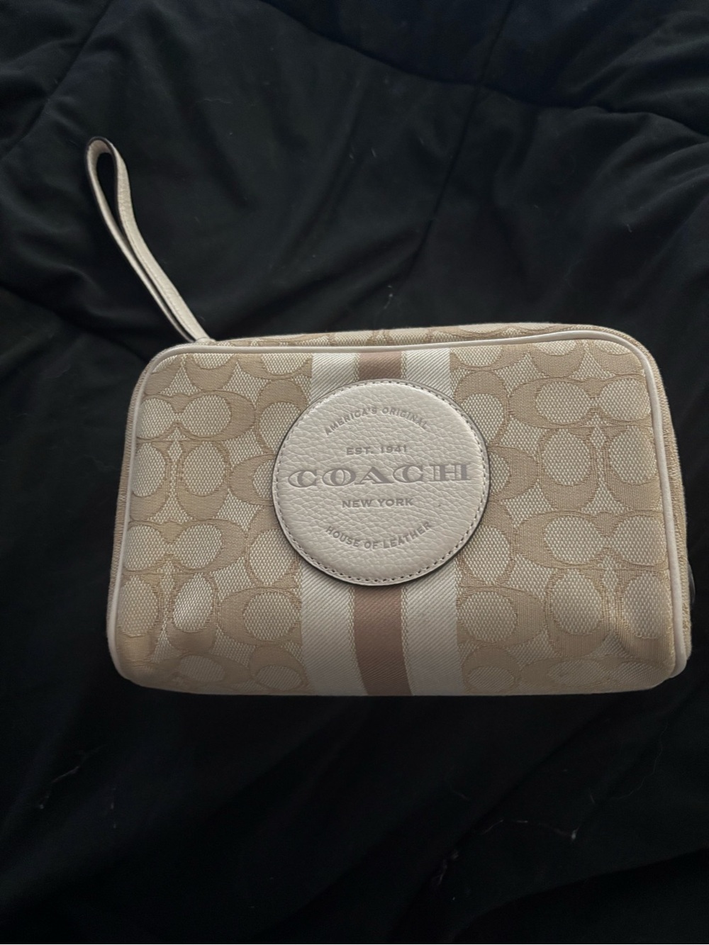 Coach Beige Signature Backpack with Matching Wallet & Pouch Set